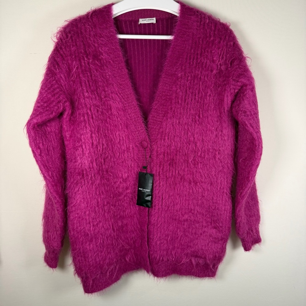 Saint Laurent Mohair Wool Cardigan Fuchsia Pink XS Made in Italy